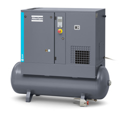 Atlas Copco G-serien skruvkompressor på tank med integrerad tork